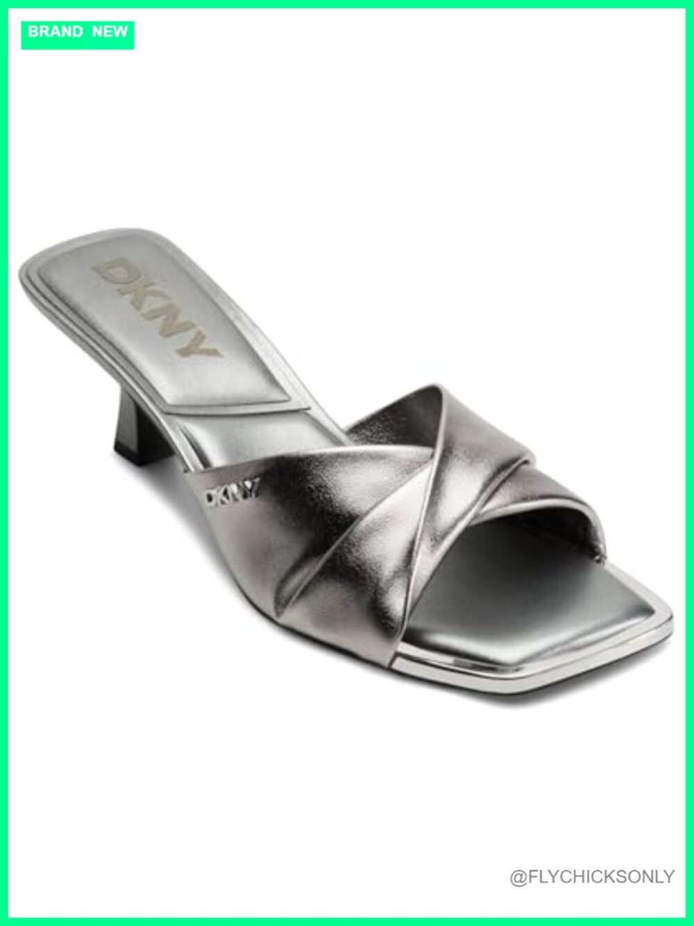 DKNY Jolaine Twist Stiletto Heel Slide Sandal Mule Cushioned Insole Ankle Strap